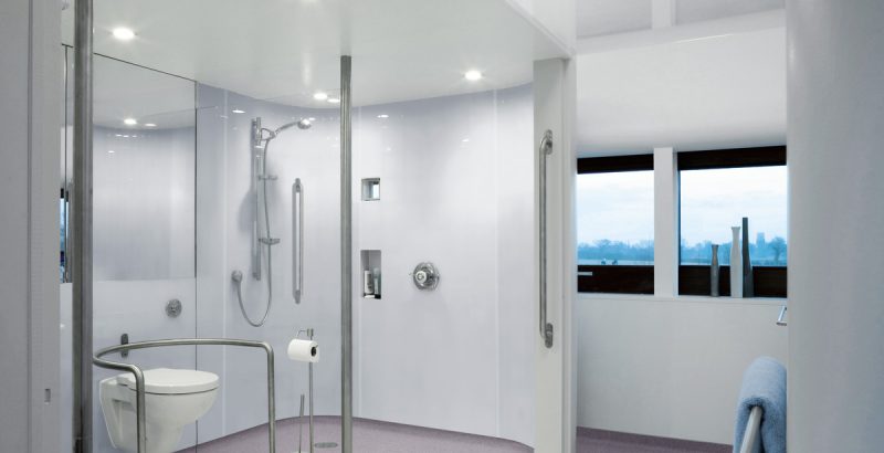 Large shower room with sports flooring in birmingham